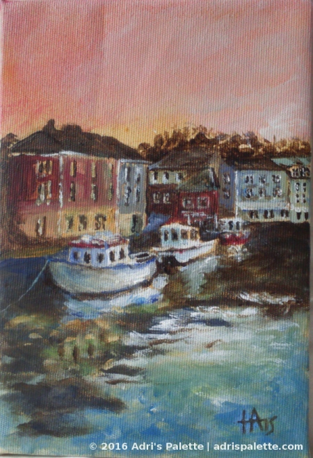 padstow harbor acrylic painting